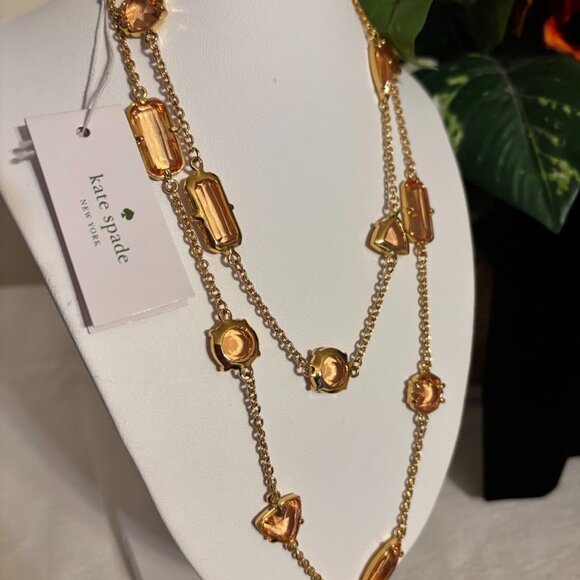 Beautiful Kate Spade Peach Color Necklace (34") in Gold Tone with pouch - Picture 11 of 16